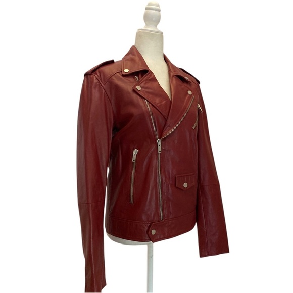 Deadwood River Biker Leather Jacket Stockholm Sweden in Burgundy Women’s Small - Picture 3 of 15